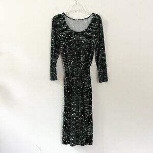 Hobbs // Ruched-Front Black Green White 3/4-Sleeve Jersey Dress 2